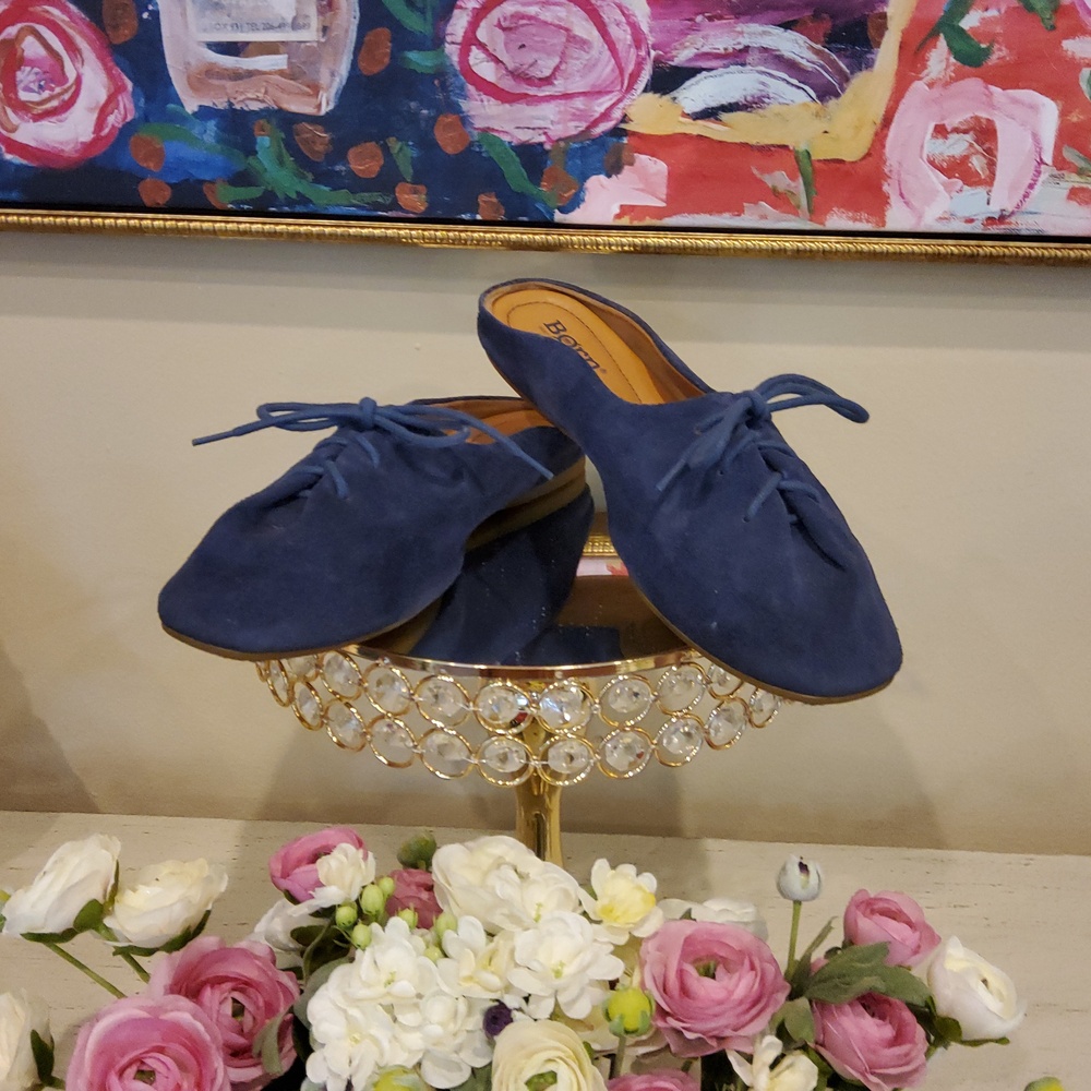 Born Navy Suede Slip-On Mules with Bow Detail